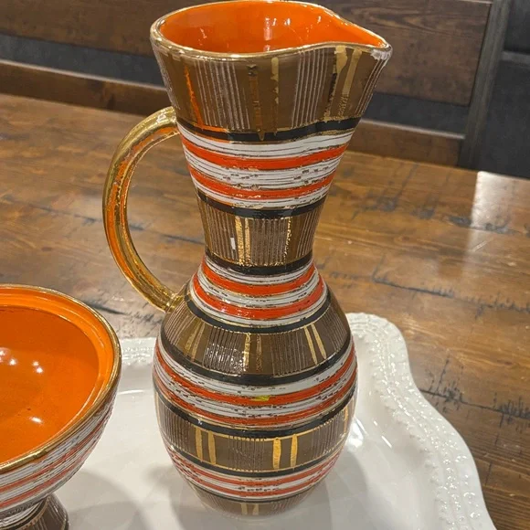 Vintage Bitossi Striped Pitcher and Bowl Set - Picture 2 of 11